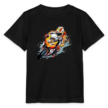 Rennmotorrad Nr. 77 - Stanley/Stella Kinder T-Shirt MINI CREATOR  - Schwarz - Vorne - Mikhail (115cm)
