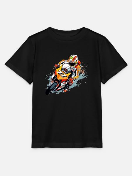 Rennmotorrad Nr. 77 - Stanley/Stella Kinder T-Shirt MINI CREATOR  - Schwarz
