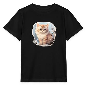 Kitten in the snow - Stanley/Stella MINI CREATOR Kids’ T-Shirt - black - Front - Mikhail (115cm)