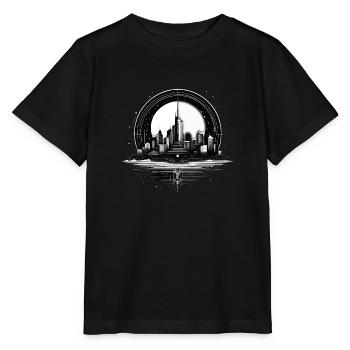 Architecture, City in Moonlight with Reflection - Stanley/Stella MINI CREATOR Kids’ T-Shirt - black - Front - Mikhail (115cm)