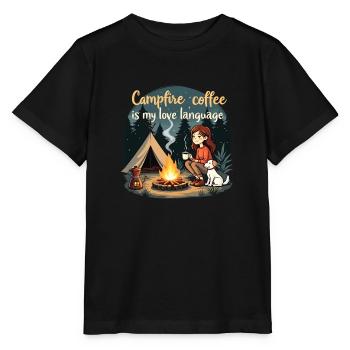 Le café au feu de camp est ma langue d’amour - Camping Dog - T-shirt bio MINI CREATOR Stanley/Stella Enfant - noir - Devant - Mikhail (115cm)