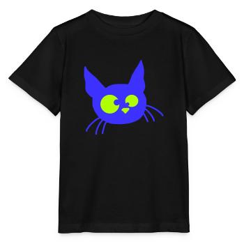Crazy Cat Squints Funny Eyes Grimace Fun - Stanley/Stella MINI CREATOR Kids’ T-Shirt - black - Front - Mikhail (115cm)