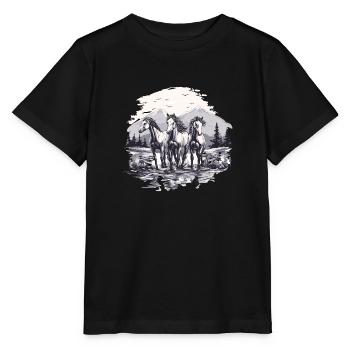 Chevaux Montagne Équitation Nature Chevaux sauvages - T-shirt bio MINI CREATOR Stanley/Stella Enfant - noir - Devant - Mikhail (115cm)