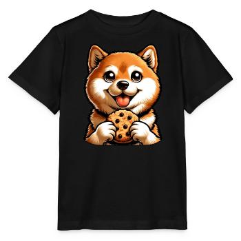Süßer Shiba Inu Hund mit Keks Nachtisch - Stanley/Stella Kinder T-Shirt MINI CREATOR  - Schwarz - Vorne - Mikhail (115cm)