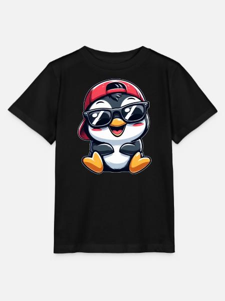 Cooler Pinguin mit Sonnenbrille Cartoon Stil - Stanley/Stella Kinder T-Shirt MINI CREATOR - Schwarz
