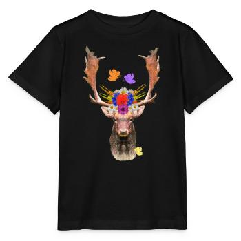 blumenmuster, hirschkopf, waldtiere - Stanley/Stella Kinder T-Shirt MINI CREATOR  - Schwarz - Vorne - Mikhail (115cm)