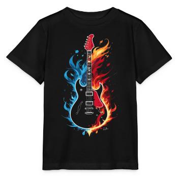 Guitare enflammée bleu orange rouge - T-shirt bio MINI CREATOR Stanley/Stella Enfant - noir - Devant - Mikhail (115cm)