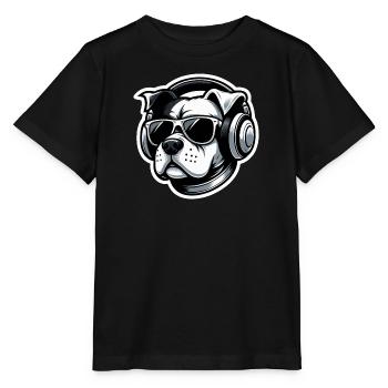 Dog Bulldog Headphones Glasses - Stanley/Stella MINI CREATOR Kids’ T-Shirt - black - Front - Mikhail (115cm)