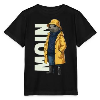 Seal Moin – Conception d’imperméable - T-shirt bio MINI CREATOR Stanley/Stella Enfant - noir - Devant - Mikhail (115cm)