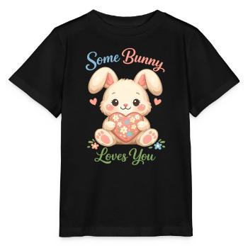 Cute Easter bunny with colorful egg - Stanley/Stella MINI CREATOR Kids’ T-Shirt - black - Front - Mikhail (115cm)