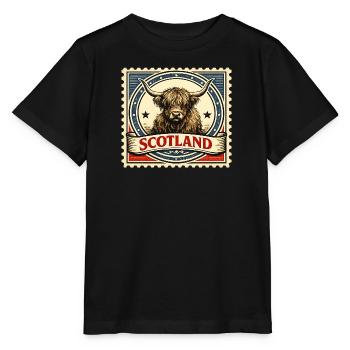Highland Cow Scotland Vintage-Briefmarke - Stanley/Stella Kinder T-Shirt MINI CREATOR  - Schwarz - Vorne - Mikhail (115cm)