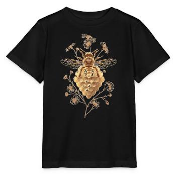 Goldene Biene auf Honigwaben - Stanley/Stella Kinder T-Shirt MINI CREATOR  - Schwarz - Vorne - Mikhail (115cm)