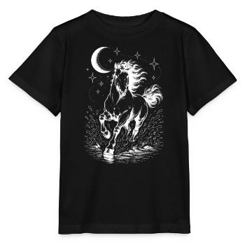 Himmlisches Pferd Mondsterne Dunkle ästhetische Linienzeichnung - Stanley/Stella Kinder T-Shirt MINI CREATOR  - Schwarz - Vorne - Mikhail (115cm)