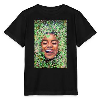 Femme au visage heureux avec la langue - T-shirt bio MINI CREATOR Stanley/Stella Enfant - noir - Devant - Mikhail (115cm)