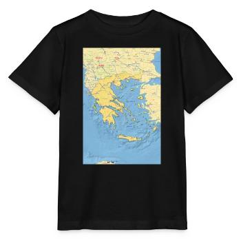 Greece map with cities, roads, rivers, lake - Stanley/Stella MINI CREATOR Kids’ T-Shirt - black - Front - Mikhail (115cm)