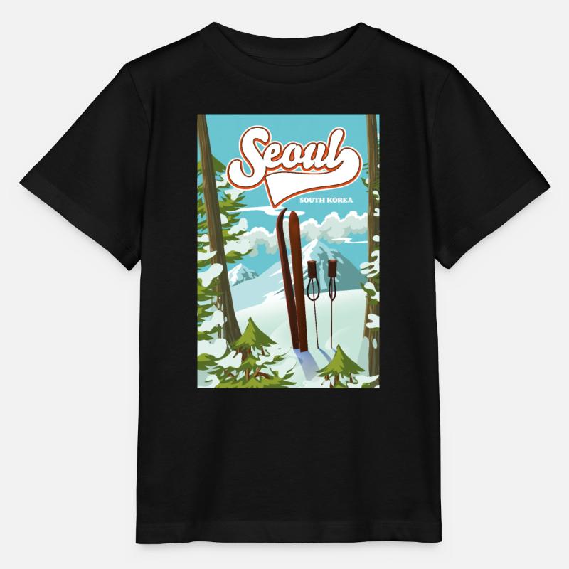 Séoul Corée du Sud Affiche de ski - T-shirt bio MINI CREATOR Stanley/Stella Enfant - noir