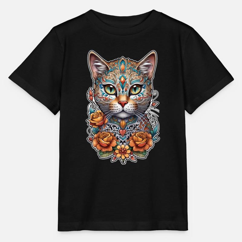 Katze Mexiko - Dia de los Muertos - Stanley/Stella Kinder T-Shirt MINI CREATOR  - Schwarz
