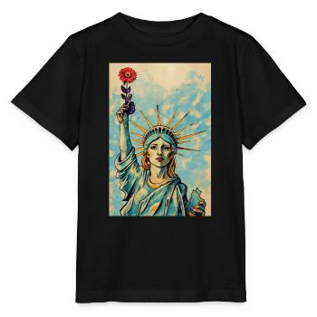 Statue of Liberty holding Flower - Stanley/Stella Kinder T-Shirt MINI CREATOR  - Schwarz - Vorne - Mikhail (115cm)