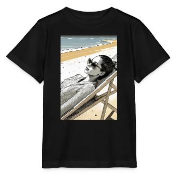 Femme allongée sur une chaise longue sur la plage - T-shirt bio MINI CREATOR Stanley/Stella Enfant - noir - Devant - Mikhail (115cm)