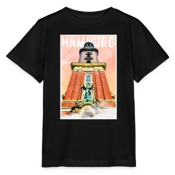 Hamburg Vintage Reiseposter mit dem Michel - Stanley/Stella Kinder T-Shirt MINI CREATOR  - Schwarz - Vorne - Mikhail (115cm)