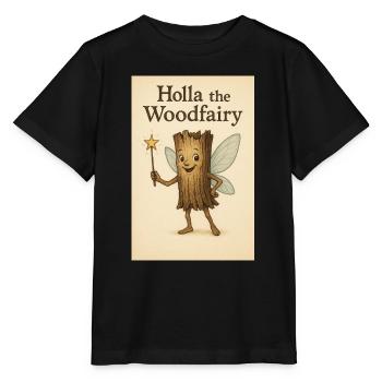 Holla la fée des bois - Holla la fée de la forêt imprimé - T-shirt bio MINI CREATOR Stanley/Stella Enfant - noir - Devant - Mikhail (115cm)