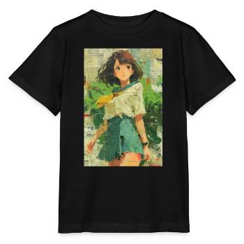 Textured Anime Girl Collage Art - Stanley/Stella MINI CREATOR Kids’ T-Shirt - black - Front - Mikhail (115cm)