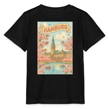 Le printemps à Hambourg avec les cerisiers en fleurs - T-shirt bio MINI CREATOR Stanley/Stella Enfant - noir - Devant - Mikhail (115cm)