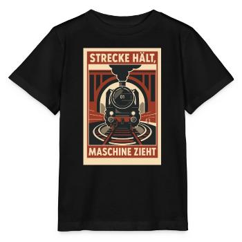 Eisenbahn Strecke hält Maschine zieht - Stanley/Stella Kinder T-Shirt MINI CREATOR  - Schwarz - Vorne - Mikhail (115cm)