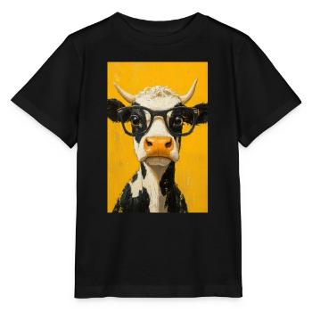 Vache fraîche avec des lunettes - T-shirt bio MINI CREATOR Stanley/Stella Enfant - noir - Devant - Mikhail (115cm)