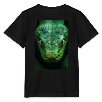 Hypnotischer grüner Schlangenblick - Stanley/Stella Kinder T-Shirt MINI CREATOR  - Schwarz - Vorne - Mikhail (115cm)