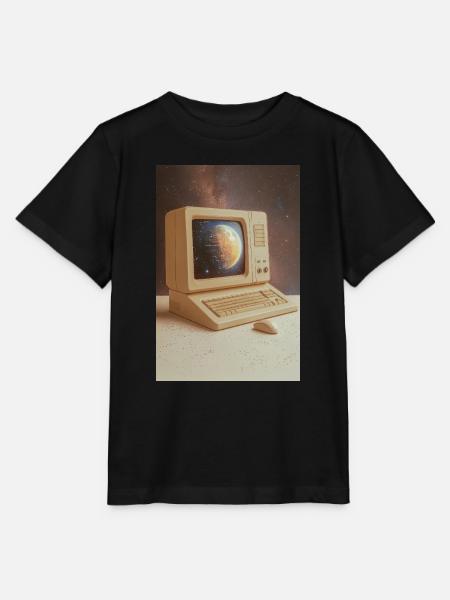 Retro-Computer trifft Weltraum - Stanley/Stella Kinder T-Shirt MINI CREATOR  - Schwarz