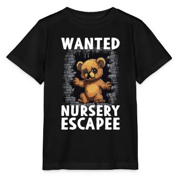 Teddybär auf der Flucht Teddy Wanted Nursery Escap - Stanley/Stella Kinder T-Shirt MINI CREATOR  - Schwarz - Vorne - Mikhail (115cm)