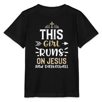 This Girl Runs On Jesus And Bask... - Stanley/Stella MINI CREATOR Kids’ T-Shirt - black - Front - Mikhail (115cm)