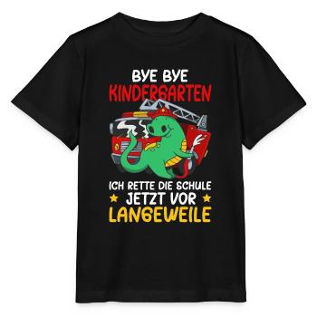 Einschulung T-Shirt Feuerwehr für Jungen Dino - Stanley/Stella Kinder T-Shirt MINI CREATOR  - Schwarz - Vorne - Mikhail (115cm)