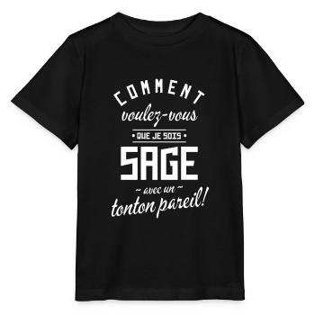 Idée cadeau humour enfant bébé - sage tonton - T-shirt bio MINI CREATOR Stanley/Stella Enfant - noir - Devant - Mikhail (115cm)