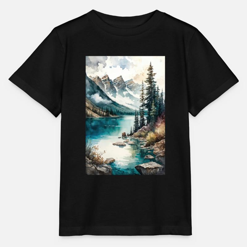 Mountains Lake Forest Trees Banff Canada - Stanley/Stella MINI CREATOR Kids’ T-Shirt - black