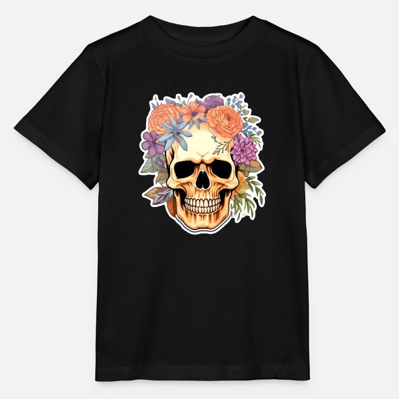 Menschlicher Schädel & Blumen 15 - Stanley/Stella Kinder T-Shirt MINI CREATOR  - Schwarz