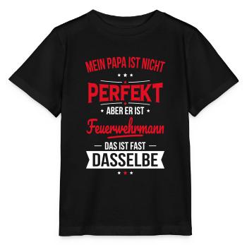 Mon papa n’est pas parfait - Pompier - T-shirt bio MINI CREATOR Stanley/Stella Enfant - noir - Devant - Mikhail (115cm)
