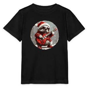 Sloth Christmas Rocker Guitar - Stanley/Stella MINI CREATOR Kids’ T-Shirt - black - Front - Mikhail (115cm)