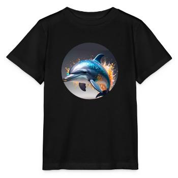 Dauphin, Coloré, Paillettes, Paillettes, Bleu - T-shirt bio MINI CREATOR Stanley/Stella Enfant - noir - Devant - Mikhail (115cm)