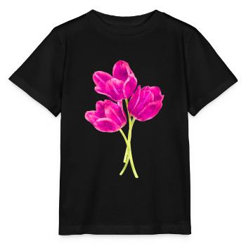 Couleurs d’eau fleurs printemps printemps tulipe - T-shirt bio MINI CREATOR Stanley/Stella Enfant - noir - Devant - Mikhail (115cm)