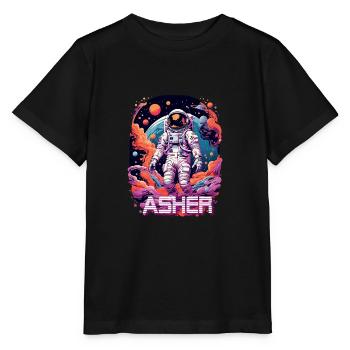 ASHER - Beautiful boy name with cool astronaut - Stanley/Stella MINI CREATOR Kids’ T-Shirt - black - Front - Mikhail (115cm)