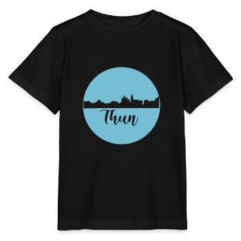 thun,skyline,graffiti, coupe à ciseaux,bleu,suisse - T-shirt bio MINI CREATOR Stanley/Stella Enfant - noir - Devant - Mikhail (115cm)
