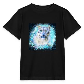 snow leopard,cat,leopard, jaguar,white,graffiti - Stanley/Stella MINI CREATOR Kids’ T-Shirt - black - Front - Mikhail (115cm)