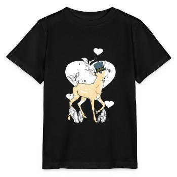 Herz Reh Rotwild Wild Waldtiere Hirsch Rehe - Stanley/Stella Kinder T-Shirt MINI CREATOR  - Schwarz - Vorne - Mikhail (115cm)