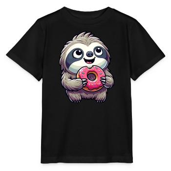 Faultier Süß Donut Gebäck Nachtisch - Stanley/Stella Kinder T-Shirt MINI CREATOR  - Schwarz - Vorne - Mikhail (115cm)