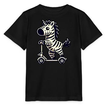 Zebra on scooter whimsical and funny - Stanley/Stella MINI CREATOR Kids’ T-Shirt - black - Front - Mikhail (115cm)