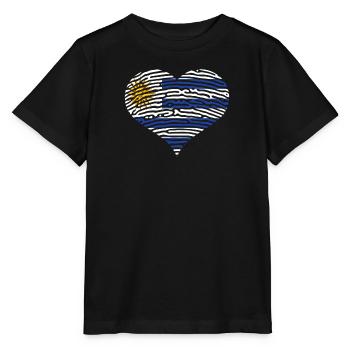Uruguay Flagge Herz Lateinamerika Reisen Urlaub - Stanley/Stella Kinder T-Shirt MINI CREATOR  - Schwarz - Vorne - Mikhail (115cm)