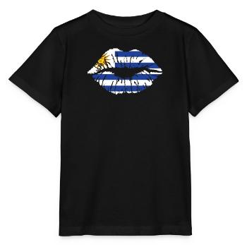 Uruguay Flagge Herz Lateinamerika Reisen Urlaub - Stanley/Stella Kinder T-Shirt MINI CREATOR  - Schwarz - Vorne - Mikhail (115cm)