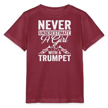 Trumpet Girls Brass Band Orchestra Musician - Stanley/Stella MINI CREATOR Kids’ T-Shirt - burgundy - Front - Kain (125cm)